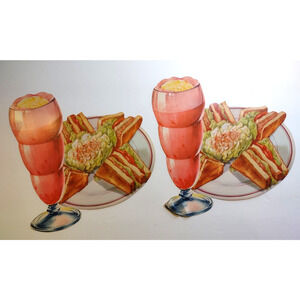 2 Diner Platter Diecuts Paper Signs 1950s Original Milkshake Float And Sandwich